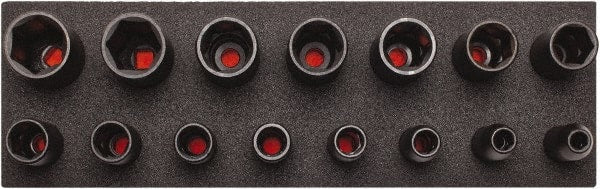 Proto - 15 Piece 1/2" Drive Black Finish Deep Well Socket Set - 6 Points, 3/8" to 1-1/4" Range, Inch Measurement Standard - Exact Tooling