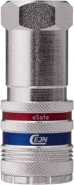 CEJN - 3/8 Female NPT Industrial Pneumatic Hose Safety Coupler - Steel/Brass, 1/2" Body Diam - Exact Tooling