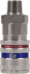 CEJN - Male NPT Industrial Pneumatic Hose Safety Coupler - Steel/Brass, 1/2" Body Diam, 3/8" Hose ID - Exact Tooling