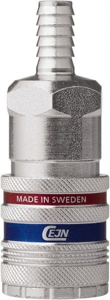 CEJN - Hose Barb Industrial Pneumatic Hose Safety Coupler - Steel/Brass, 1/2" Body Diam, 3/4" Hose ID - Exact Tooling