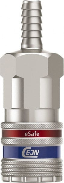 CEJN - Hose Barb Industrial Pneumatic Hose Safety Coupler - Steel/Brass, 3/8" Body Diam, 1/2" Hose ID - Exact Tooling