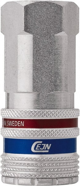 CEJN - 3/8 Female NPT European High Flow Pneumatic Hose Safety Coupler - Steel/Brass, 3/8" Body Diam - Exact Tooling