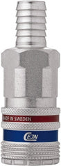 CEJN - Hose Barb European High Flow Pneumatic Hose Safety Coupler - Steel/Brass, 3/8" Body Diam, 1/2" Hose ID - Exact Tooling