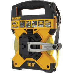 DeWALT - 100' x 3/4" Yellow Fiberglass Blade Tape Measure - 1/8" Graduation, Yellow/Black ABS Plastic Case - Exact Tooling