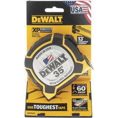 DeWALT - 35' x 1-1/4" Yellow Steel Blade Tape Measure - 1/16" Graduation, Yellow/Black ABS Plastic Case - Exact Tooling