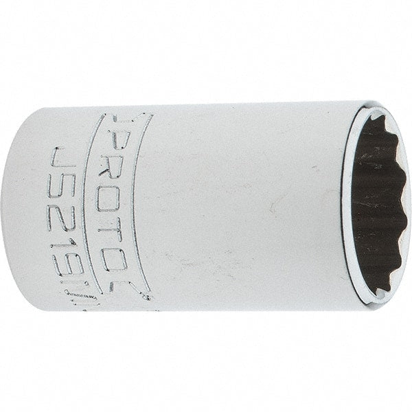 Proto - 3/8" Drive, Intermediate Hand Socket - 12 Points, 1-25/32" OAL, Steel, Full Polish Finish - Exact Tooling