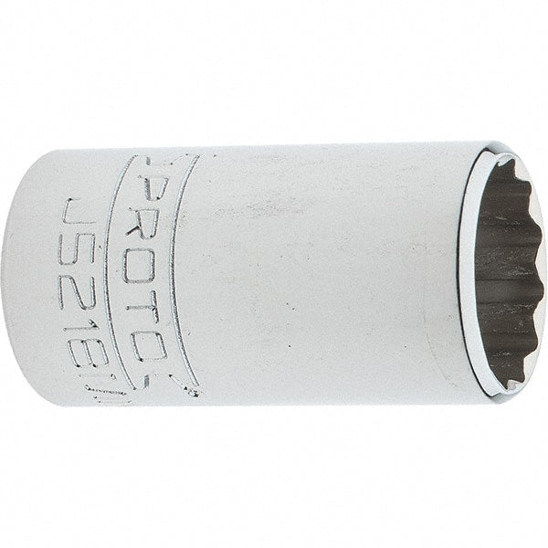 Proto - 3/8" Drive, Intermediate Hand Socket - 12 Points, 1-25/32" OAL, Steel, Full Polish Finish - Exact Tooling