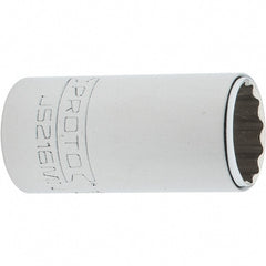 Proto - 3/8" Drive, Intermediate Hand Socket - 12 Points, 1-25/32" OAL, Steel, Full Polish Finish - Exact Tooling
