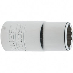 Proto - 3/8" Drive, Intermediate Hand Socket - 12 Points, 1-33/64" OAL, Steel, Full Polish Finish - Exact Tooling