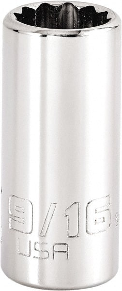Proto - 9/16", 3/8" Drive, Intermediate Hand Socket - 12 Points, 1-47/64" OAL, Steel, Full Polish Finish - Exact Tooling