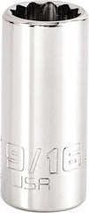 Proto - 9/16", 3/8" Drive, Intermediate Hand Socket - 12 Points, 1-47/64" OAL, Steel, Full Polish Finish - Exact Tooling