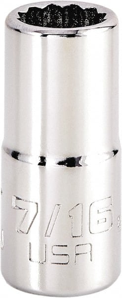 Proto - 7/16", 3/8" Drive, Intermediate Hand Socket - 12 Points, 1-25/32" OAL, Steel, Full Polish Finish - Exact Tooling