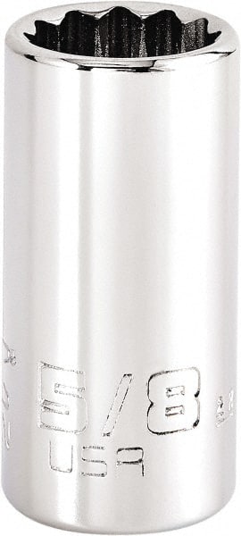 Proto - 5/8", 3/8" Drive, Intermediate Hand Socket - 12 Points, 1-15/64" OAL, Steel, Full Polish Finish - Exact Tooling