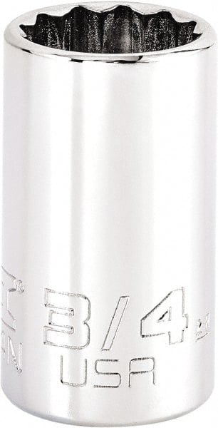 Proto - 3/4", 3/8" Drive, Intermediate Hand Socket - 12 Points, 1-47/64" OAL, Steel, Full Polish Finish - Exact Tooling