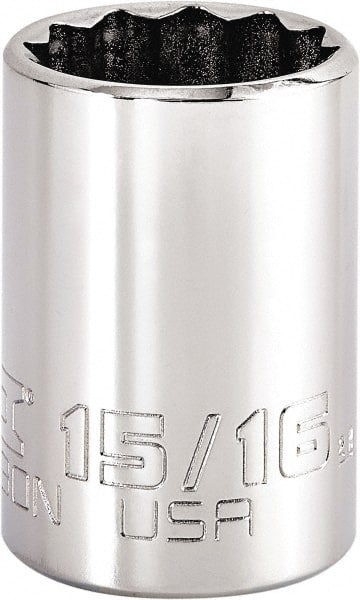 Proto - 15/16", 3/8" Drive, Intermediate Hand Socket - 12 Points, 1-47/64" OAL, Steel, Full Polish Finish - Exact Tooling