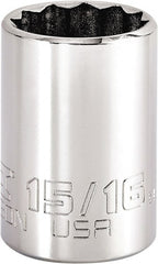 Proto - 15/16", 3/8" Drive, Intermediate Hand Socket - 12 Points, 1-47/64" OAL, Steel, Full Polish Finish - Exact Tooling