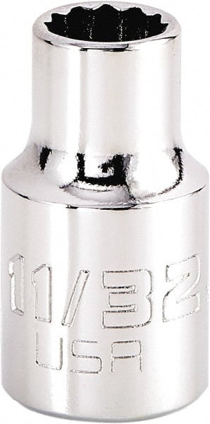 Proto - 11/32", 3/8" Drive, Intermediate Hand Socket - 12 Points, 1-15/64" OAL, Steel, Full Polish Finish - Exact Tooling