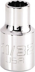 Proto - 11/32", 3/8" Drive, Intermediate Hand Socket - 12 Points, 1-15/64" OAL, Steel, Full Polish Finish - Exact Tooling