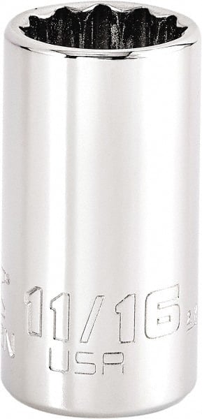 Proto - 11/16", 3/8" Drive, Intermediate Hand Socket - 12 Points, 1-47/64" OAL, Steel, Full Polish Finish - Exact Tooling