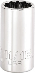 Proto - 11/16", 3/8" Drive, Intermediate Hand Socket - 12 Points, 1-47/64" OAL, Steel, Full Polish Finish - Exact Tooling