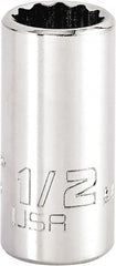 Proto - 1/2", 3/8" Drive, Intermediate Hand Socket - 12 Points, 1-15/64" OAL, Steel, Full Polish Finish - Exact Tooling