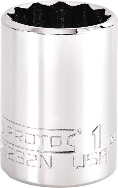 Proto - 1", 3/8" Drive, Intermediate Hand Socket - 12 Points, 1-47/64" OAL, Steel, Full Polish Finish - Exact Tooling