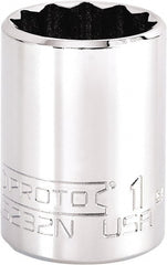 Proto - 1", 3/8" Drive, Intermediate Hand Socket - 12 Points, 1-47/64" OAL, Steel, Full Polish Finish - Exact Tooling