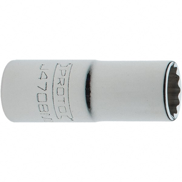 Proto - 1/4" Drive, Intermediate Hand Socket - 12 Points, 1-17/64" OAL, Steel, Full Polish Finish - Exact Tooling