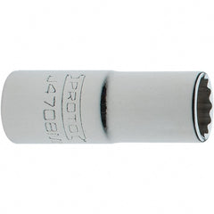 Proto - 1/4" Drive, Intermediate Hand Socket - 12 Points, 1-17/64" OAL, Steel, Full Polish Finish - Exact Tooling