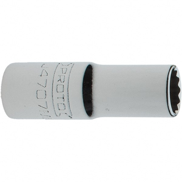 Proto - 1/4" Drive, Intermediate Hand Socket - 12 Points, 1-17/64" OAL, Steel, Full Polish Finish - Exact Tooling