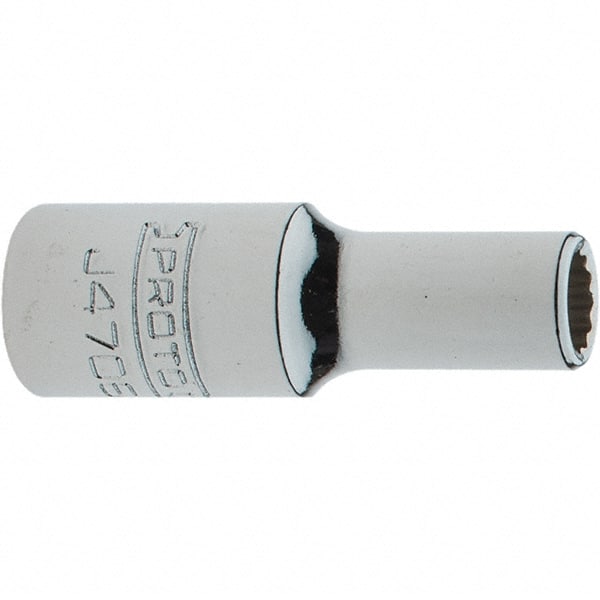 Proto - 1/4" Drive, Intermediate Hand Socket - 12 Points, 1-17/64" OAL, Steel, Full Polish Finish - Exact Tooling