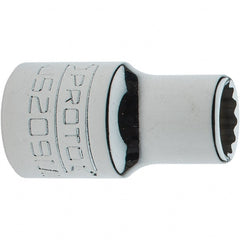 Proto - 3/8" Drive, Intermediate Hand Socket - 12 Points, 1-17/64" OAL, Steel, Full Polish Finish - Exact Tooling