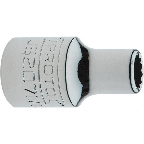 Proto - 3/8" Drive, Intermediate Hand Socket - 12 Points, 1-17/64" OAL, Steel, Full Polish Finish - Exact Tooling