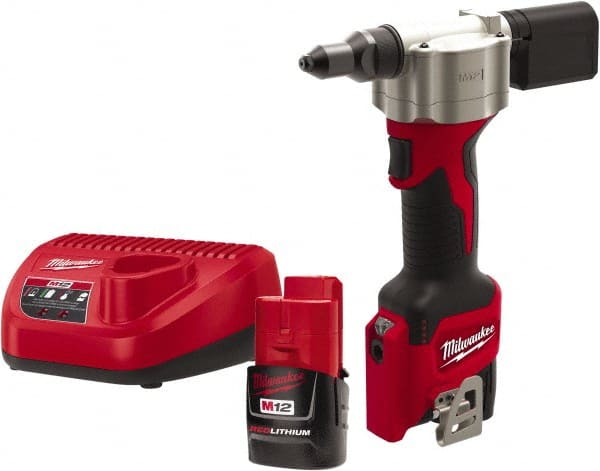 Milwaukee Tool - All up to 3/16" Closed End Rivet Capacity , 2,000 Lb Pull Force Cordless Electric Riveter - 0.8" Stroke Length, 12 Volt, Mandrel Collection, (2) 48-11-2401 Batteries Included - Exact Tooling