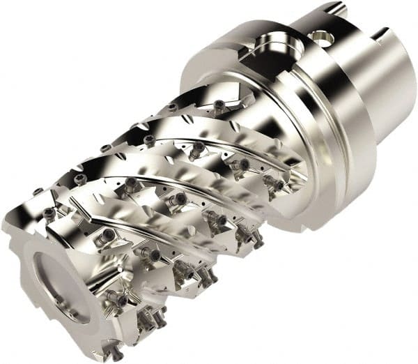 Seco - 80mm Cut Diam, 200mm OAL, Indexable Square Shoulder Helical End Mill - LO.. 12 Inserts, HSK100A Taper Shank, 90° Lead Angle, Through Coolant, Series Square T4-08 - Exact Tooling