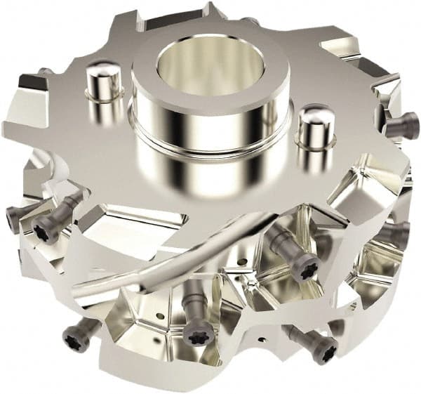 Seco - 3" Cut Diam, 27mm Shank Diam, 45.5mm OAL, Indexable Square Shoulder Helical End Mill - LO.. 13 Inserts, Cylindrical Shank, 90° Lead Angle, Series Square T4-08 - Exact Tooling