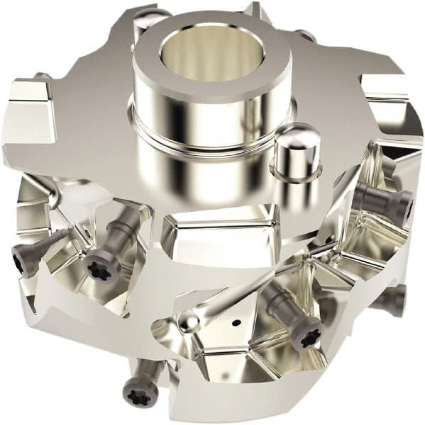 Seco - 2-1/2" Cut Diam, 22mm Shank Diam, 45.5mm OAL, Indexable Square Shoulder Helical End Mill - LO.. 14 Inserts, Cylindrical Shank, 90° Lead Angle, Series Square T4-08 - Exact Tooling