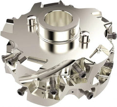 Seco - 80mm Cut Diam, 27mm Shank Diam, 45.5mm OAL, Indexable Square Shoulder Helical End Mill - LO.. 12 Inserts, Cylindrical Shank, 90° Lead Angle, Series Square T4-08 - Exact Tooling