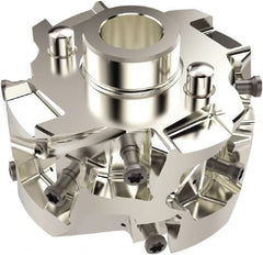 Seco - 63mm Cut Diam, 22mm Shank Diam, 45.5mm OAL, Indexable Square Shoulder Helical End Mill - LO.. 12 Inserts, Cylindrical Shank, 90° Lead Angle, Series Square T4-08 - Exact Tooling