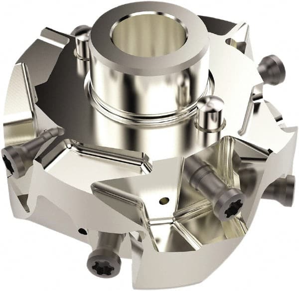 Seco - 50mm Cut Diam, 18mm Shank Diam, 33.5mm OAL, Indexable Square Shoulder Helical End Mill - LO.. 12 Inserts, Cylindrical Shank, 90° Lead Angle, Series Square T4-08 - Exact Tooling