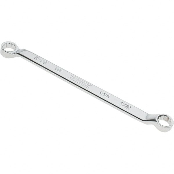 Proto - 1/2" x 9/16" 12 Point Box Wrench - Double End, 53/64" Head Diam x 3/4" Head Thickness, 8-7/8" OAL, Steel, Polished Finish, 15° Offset - Exact Tooling