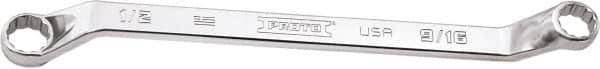 Proto - 1/2" x 9/16" 12 Point Box Wrench - Double End, 47/64" Head Diam x 13/16" Head Thickness, 8-51/64" OAL, Steel, Polished Finish, 15° Offset - Exact Tooling