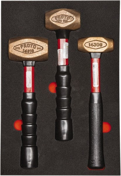 Proto - 3 Piece, 2-5/8, 1-1/2, 1 Lb Head Weight, Dead Blow Hammer Set - 12" OAL, Fiberglass Handles - Exact Tooling