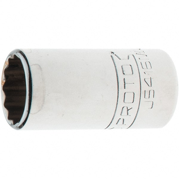 Proto - 1/2" Drive, Standard Hand Socket - 12 Points, 1-45/64" OAL, Steel, Chrome Finish - Exact Tooling