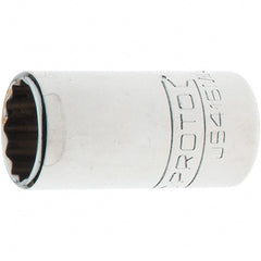 Proto - 1/2" Drive, Standard Hand Socket - 12 Points, 1-45/64" OAL, Steel, Chrome Finish - Exact Tooling