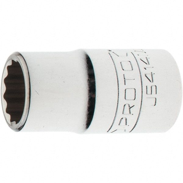 Proto - 1/2" Drive, Standard Hand Socket - 12 Points, 1-5/8" OAL, Steel, Chrome Finish - Exact Tooling
