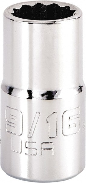 Proto - 9/16", 1/2" Drive, Standard Hand Socket - 12 Points, 1-5/8" OAL, Steel, Chrome Finish - Exact Tooling