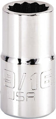 Proto - 9/16", 1/2" Drive, Standard Hand Socket - 12 Points, 1-5/8" OAL, Steel, Chrome Finish - Exact Tooling
