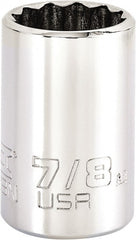 Proto - 7/8", 1/2" Drive, Standard Hand Socket - 12 Points, 1-13/16" OAL, Steel, Chrome Finish - Exact Tooling