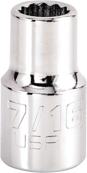 Proto - 7/16", 1/2" Drive, Standard Hand Socket - 12 Points, 1-17/32" OAL, Steel, Chrome Finish - Exact Tooling